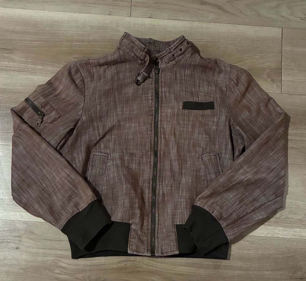 Lifestyle Attitude by Larry Levine Brown Stretch Denim Look Bomber Jacket Size S
